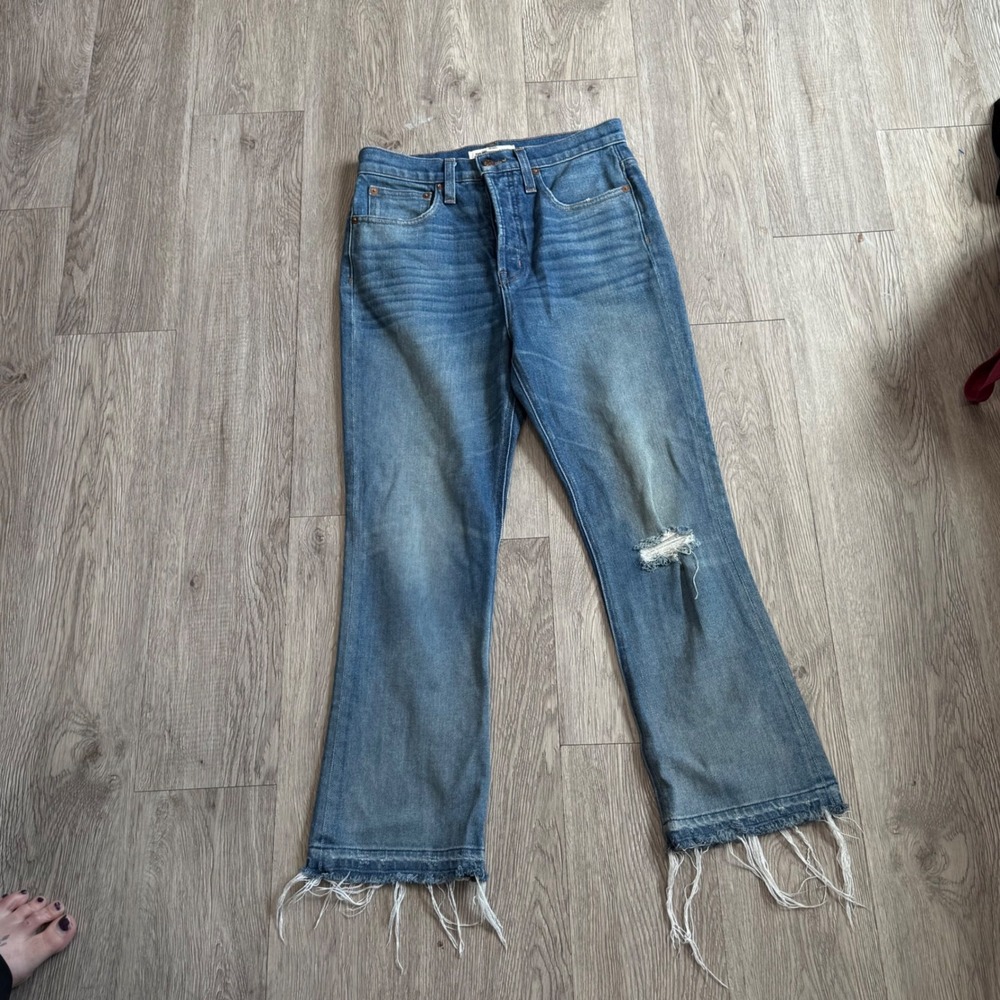Madewell Rivet & Thread Blue High Rise Distressed Raw Step Hem Jeans 27